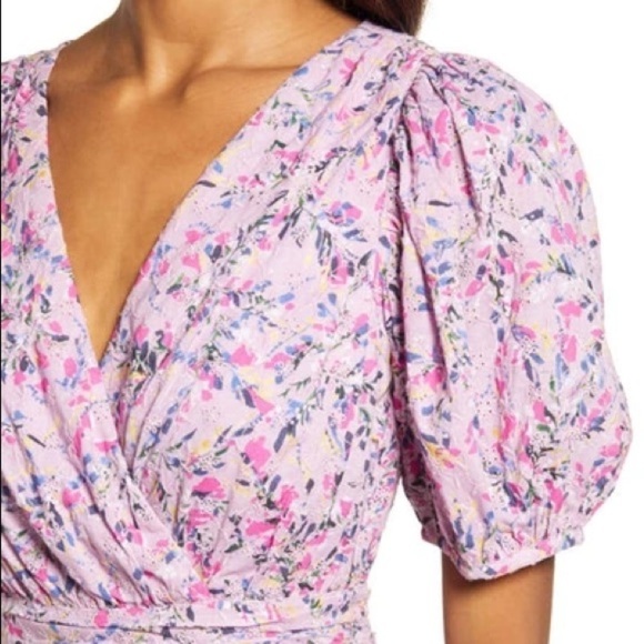 French Connection New With Tags Flores Puff Sleeve Dress In Mauve Mist Multi - Picture 4 of 11